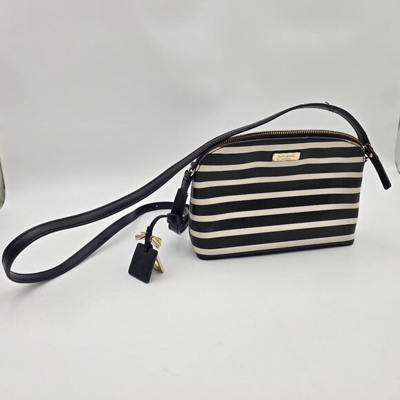 Kate Spade Striped Crossbody Bag Black & White Leather - Picture 1 of 9
